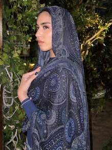 1 pieza Bufanda de mujer con borlas de estilo bohemio, chal tejido con patrón redondo bohemio, pañuelo musulmán con estampado de piedras, serie rosa, patrones elegantes surtidos, adecuado como regalo, adecuado para uso diario en otoño e invierno