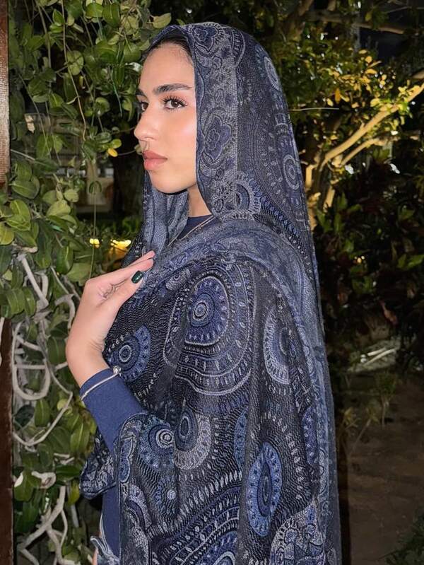 1pc Boho Women's Tassel Jacquard Scarf, Bohemian Round Pattern Woven Shawl, Pashmina Stone Print Muslim Hijab, Pink Series, Assorted Elegant Patterns, Suitable As Gift, Suitable For Autumn And Winter Daily Wear For Dress