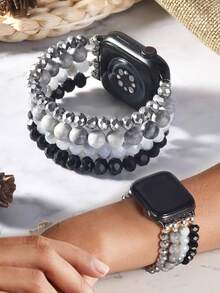 1 件手工串珠表带，兼容 41/40/38/42/44/45/46/49 毫米，闪亮水晶和宝石串珠松紧带，佩戴方便舒适，手链式表带适合 Apple SE/10/9/8/7/6/5/4/3/2/1 系列，礼物（仅表带） - 彩色 - 查看 1