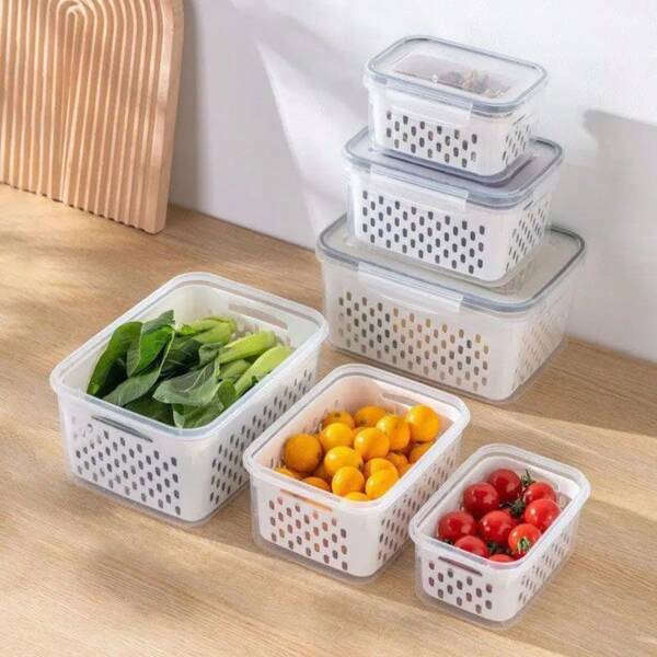 9 piezas Recipientes de almacenamiento de alimentos cubiertos para refrigerador - Cajas selladas multifuncionales para frutas y verduras, cajas de drenaje y cajas para almacenamiento en refrigerador, contenedores de almacenaje en el refrigerador de la cocina, almacenamiento para drenaje en la mesa de restaurante