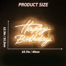 1pc Happy Birthday Neon, LED Happy Birthday Lights, For Wall Decoration, Adjustable Light And Powered By USB, Suitable For Any Age Happy Birthday LED Sign Bday Party Celebrations, Birthday Gifts - 生日快樂黃色 - 查看 4