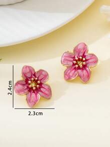 1 Pair Delicate Miniature Vacation Style Pink Enamel Flower Stud Earrings, Suitable For Women's Daily/Vacation/Date Wear
