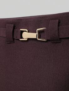 Women's Fashion Slim High Waist Belt Knitwear Mini Skirt - Brown - View 7