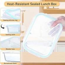 1/3 件大号玻璃食品储存容器，防漏密封盖 - 适用于微波炉、烤箱、冰箱和洗碗机，带通风口，可堆叠矩形餐食准备容器，适用于午餐、剩菜、房车和露营 - 白色 - 查看 5