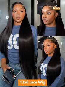 Uveous 250% Density 40 42 Inch Glueless Put On And Go 5x5 HD Lace Closure Bone Straight HD Lace Front Wigs Human Hair 250 Density Straight 13x6 HD Lace Front Wigs Pre Plucked Straight Glueless Wear And Go Human Hair 13x6 HD Frontal Human Hair Wig For Women With Baby Hair - Natural Black - 查看 4