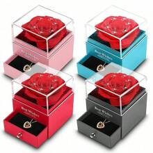 1pc Preserved Real Rose With I Love You Necklace Gifts For Women, Eternal Flowers Flower Gifts For Women Mom Girlfriend Wife On Christmas Birthday Anniversaries Valentine's Day Mothers' Day - Black - View 3