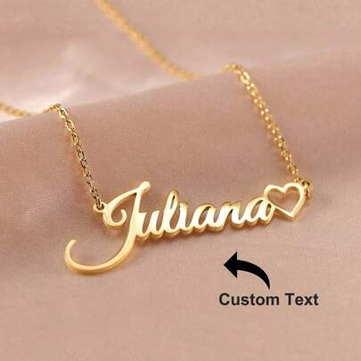 1pc Customized Women's Hollow Heart-Shaped Nameplate Necklace, Personalized 18K Gold Plated Stainless Steel Hollow Heart Necklace, Ideal Gift For Girlfriend, Mom, Family, Friend, Daughter, Anniversary, Birthday, Daily Wear, Party, Mother's Day, Valentine's Day, Graduation, Wedding, Casual, Vintage, Minimalist