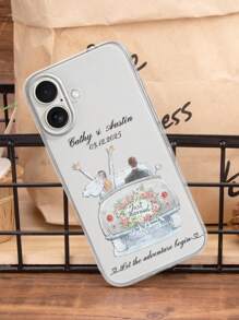1 قطعة غطاء هاتف شفاف مثقب مخصص باسم الزفاف، متوافق مع iPhone11/12/13/14/15/16/16pro/16promax/16plus/17/Air/17pro/17promaxs25/S25ultra/S25plus/S25egge/ Pixel 9 Pro XL، هدية زفاف رائعة للأصدقاء