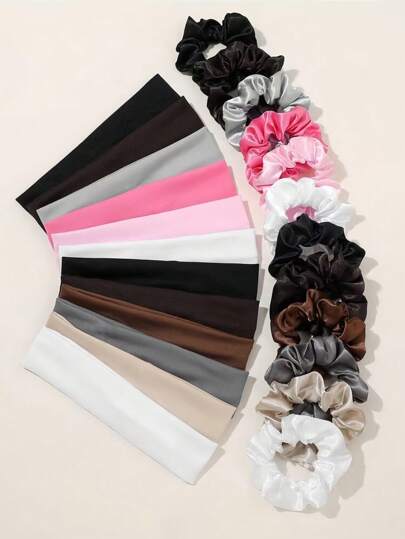 12pcs/Set Satin Sports Hair Accessories Set, Includes Multi-Color Scrunchies And Headbands - Suitable For Girls And Women, Adds Elegance To Styling, Suitable For Work, Sports, Weekend Outings, Essential For Creating Fashionable Looks, Claw Clips, Gifts