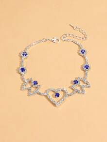 1pc Fully Rhinestone Heart & Butterfly Anklet, Personalized Jewelry For Women Beach Holiday Daily Wear - Black - View 7