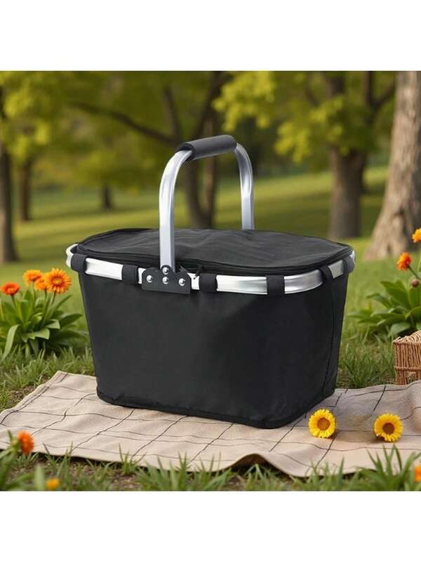 Giỏ mua sắm gấp gọn có khung nhôm, túi tote Oxford cách nhiệt chống thấm nước, túi đựng đồ tạp hóa tái sử dụng cho dã ngoại, cắm trại và sử dụng hàng ngày.