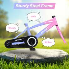 Kids Bike For Boys Girls 12 Inch Kid Bike With Removable Training Wheels Sturdy Frame Adjustable Seat Handbrake & Coaster Brake - 淡紫色 - 查看 6