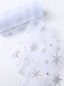 354 X 5.9 Inch Xmas Mesh Yarn Roll, 10 Yards White Snowflake Pattern Christmas Mesh Ribbon, For DIY Wreaths Bow Ribbon Swags And Christmas Tree Decoration,Christmas Decoration, Christmas Gift Wrapping Supplies Ribbon, Wedding Party Golden Silk Mesh Yarn Festival Evening Party Decor,Wreaths, Stair Decoration Net Ribbon,Xmas Decor - White - View 5