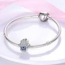 1 Stück Silberfarbener, exquisiter blauer Emaille-Zirkonia, glücklicher Fatima Hamsa Hand, Palme, böser Blick, religiöser Schutzanhänger, passend für original Armband, Halskette, Anhänger, Perlen für DIY Schmuckherstellung, Frauen, Mädchen, Geburtstagsschmuck, Geschenk für Freunde
