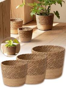 1pc/3-Size Set New Nordic Style Natural Seagrass Woven Planter Baskets, Rattan Plant Pots, Home Decor Flower Vases, Multi-Function Garden Planters (Handmade, Size May Vary Slightly)