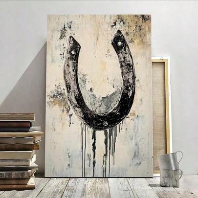 1PC Framed 1Pc Framed Wall Art Horseshoe, A Symbol Of Good Luck, Abstract Art Style Canvas Poster Paintings Ideal Gift For Living Room Bedroom Corridor Wall Decor Room Decoration Ready To Hang- (Wrapped Canvas)