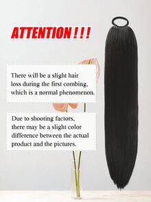 马尾辫接发，带发圈，长度18~32英寸，合成直发，可DIY编织，适合女性、女孩日常、派对、角色扮演等场合。 - 黑棕色 - 查看 5