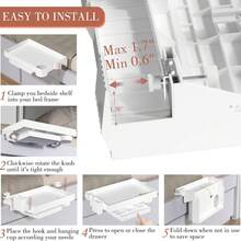 SPACEKEEPER Bedside Shelf For Bed, Foldable Bunk Bed Shelf Organizer For Top Bunk College Dorm Room Essentials Clip On Nightstand Bed Side Shelf Tray With Hanging Cup, Normal Size,Plus With Drawer - 白色 with drawer - 查看 3