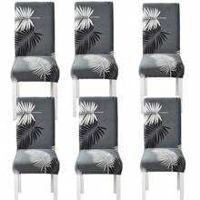 1 pieza/4 piezas/6 piezas Funda decorativa estampada para silla antiensuciamiento para mascotas, diseño de hojas, colorida y elástica, adecuada para todas las estaciones