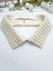 1pc Women's Beige & Black Handmade Pearl Embellished Detachable Collar, Versatile Wear For Stage Performance,Festival,Travel,Disco,Graduation Outfit - Beige - View 14