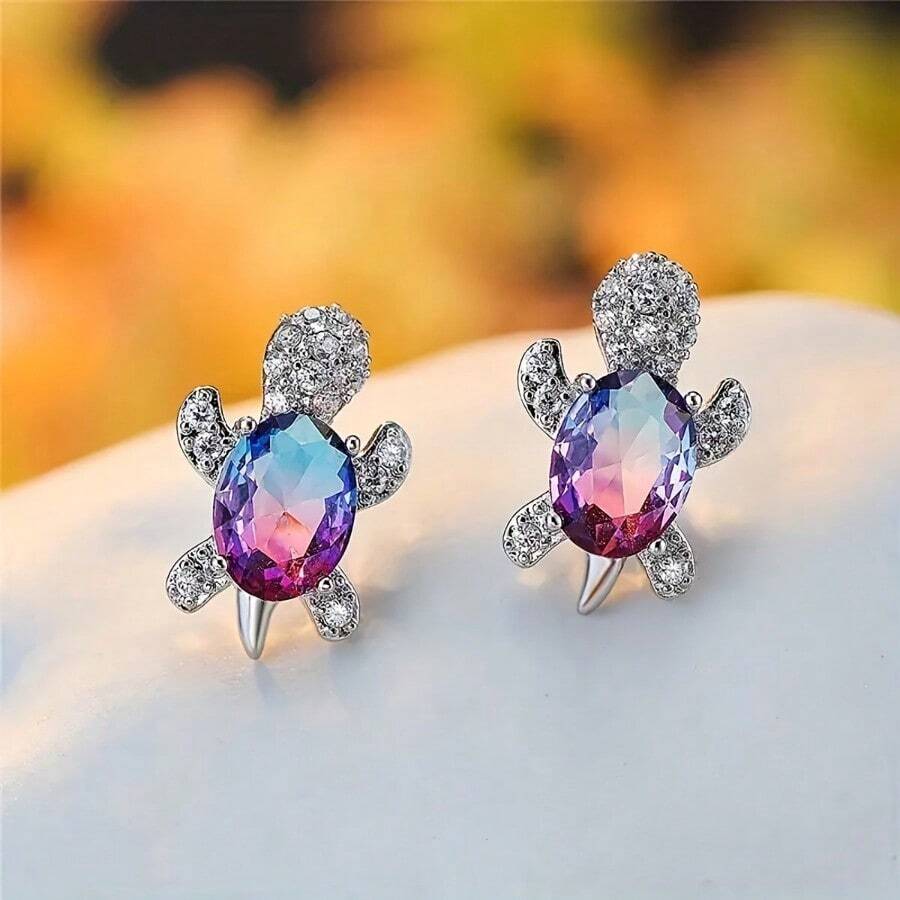 1Pcs Pair Of Cute Turtle Stud Earrings, With Synthetic , No Electroplating And Anti-Allergic, A Variety Of Color Choices, Women's Exquisite Jewelry Gifts, Birthdays, Anniversaries And Festivals, Turtle Earrings, Holiday Accessories, Playful Single Item, Shining Effect, Faceted - 多色的 - 查看 1