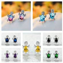 1Pcs Pair Of Cute Turtle Stud Earrings, With Synthetic , No Electroplating And Anti-Allergic, A Variety Of Color Choices, Women's Exquisite Jewelry Gifts, Birthdays, Anniversaries And Festivals, Turtle Earrings, Holiday Accessories, Playful Single Item, Shining Effect, Faceted - 多色的 - 查看 7