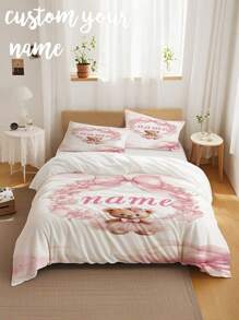 3pcs Customized Name Floral Butterfly Bedding Set, Sweet Princess Style, Suitable For Girls' Bedroom, Sleepovers, Gifts, Personalizes Sleeping Space, Easy To Match And Clean, Customized Duvet Cover, Customized Name Bedding Set, Suitable For All Occasions - Multicolor - View 2