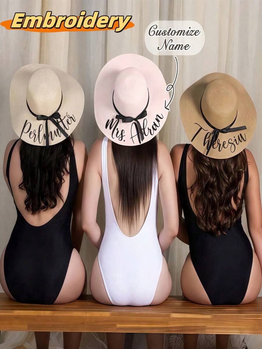 1pc Customized Embroidered Breathable Sun Hat/Visor Hat, Suitable For Outdoor Activities, Fitness, Travel, Bachelorette Party, Bridesmaid Beach Hat, Outdoor Party, Camping, Hiking, Beach, Bridal Shower, Mother's Day Gift, Honeymoon, Bridal Party Hat - Multicolor - View 1