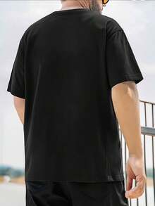 Camiseta hombre verano moda patrón garra de oso oso polar arte indígena estampado cuello redondo manga corta 220g algodón puro pesado gruesa y cómoda - Negro - Ver 4