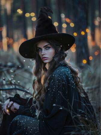 1 pieza Sombrero de bruja de terciopelo para Halloween, sombrero de bruja extra grande para adultos y adolescentes, regalo de Halloween, nuevo accesorio de disfraz para fiesta de Halloween, carnaval, mago