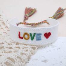 1 件手工刺绣 LOVE 可调节波西米亚风休闲手链，适合朋友、家人、情侣、节日礼物、派对、旅行、日常佩戴、祝福绳 - 白色 - 查看 5