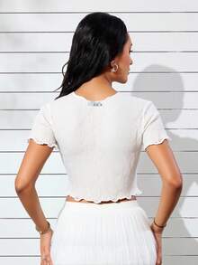 Pack set 2 dos piezas crop top mini playera encaje dama mujer manga corta cuello redondo casual moderna mesh transparente fresco ligero femenino verano juvenil primavera transparencia bohemia sutil geométrico - Blanco y Negro - Ver 6