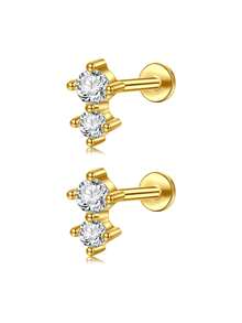 Threadless Flat Back Earring Stud Hypoallergenic Stainless Steel Push Pin Flower Cartilage Earring Helix Tragus Conch Nose Piercing Jewelry For Women - Multicolor - View 21