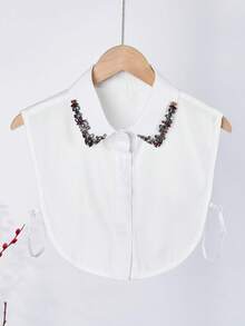 1 Áo nỉ chui đầu cổ cao nhiều lớp thêu ren hạt đen trắng đa năng dành cho nữ - trắng - Xem 9