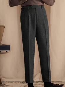 Mens Pants Wool Tweed Herringbone Vintage Dress Pant Trousers Regular Fit Suit Pants For Men - màu đen - Xem 4