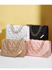 女士手提包，韩版风格新款休闲时尚几何绗缝磁扣锁个性化百搭女士斜挎单肩包 - 彩色 - 查看 2