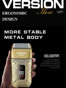Kemei KM-T91 男士三刀头电动剃须刀，配备 1 块 1400mAh Type-C USB 可充电锂电池，带来沙龙级剃须体验，带 LED 显示屏，三刀头浮动式设计，干湿两用，USB Type-C 接口 - 彩色 - 查看 5