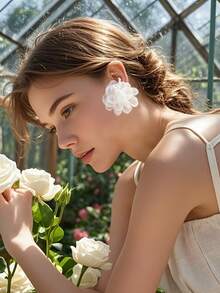 BOCAR 优雅度假风格黑色织物花朵耳环 - 耳環 - 查看 13