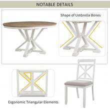 MERAX 5-Piece Retro Functional Dining Table Set Extendable Round Table And 4 Upholstered Chairs For Dining Room And Living Room (Brown+Antique White) - 棕色+古色白 - 查看 6