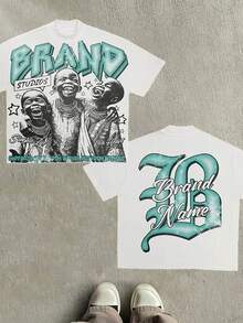 BRAND STUDIOS Brand Name Men's Retro 220g  Cotton Short-Sleeved , Integrating Christian Clothing Elements, Gothic Style And Y2K Aesthetics, Street Clothes, Large T-Shirt, Jesus Shirt, Christian Clothes ,Gothic Pun,Slim-Fit T-Shirt Printed With Grunge-Style Cute Graphics. - 白色2 - 查看 1