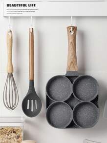 1 件 4 孔不粘煎锅，平底鸡蛋、饺子、早餐汉堡煎锅，适用于带花岗岩涂层的电磁炉，耐热和烹饪手柄，多功能早餐煎锅，适用于燃气和电磁炉