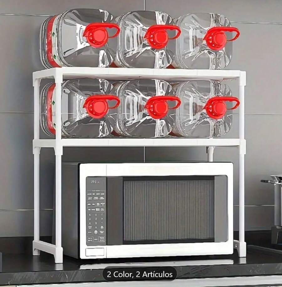 estante para horno de microondas organizador de cocina estructura metálica ahorra espacio diseño ajustable soporta microondas y utensilios moderniza cocina fácil montaje - Blanco - Ver 1