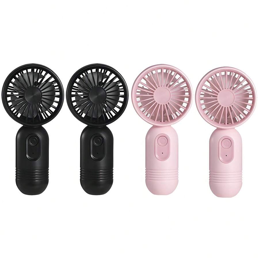 VanSmaGo Caming Fan Portable Mini Outdoor Fan Set [2/3/4/5/6/9/10 Pieces] Handheld Personal Small Fan With 3 Speed For Outdoor Travel, USB Rechargeable Battery Powered Durable Eyelash Fan, Multiple Colors - 4pcs-Black*2+Pink*2 - 查看 1