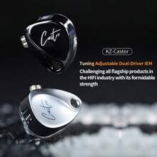 KZ Castor/Castor Pro 入耳式監聽耳機，HiFi 高端低音耳機，進階低音版 Harman 音效，可調音，隔音 IEM，雙動圈有線耳機，2PIN-C 可拆卸線材，適合歌手與音樂家（銀色/黑色） - 銀色 - 查看 3