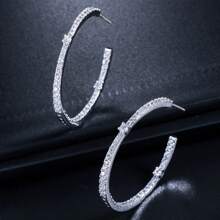 SEQUITO 1 对高端合成方晶锆石银色圆形耳环女式吊坠耳环大圆圈珠宝适合晚宴配饰