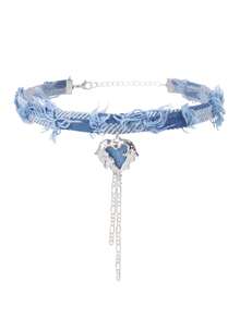 2 件套少女腰带和颈链套装 - 星星铆钉、心形铆钉/十字架吊坠、朋克 - Y2K 风格,适合前卫返校装和街头服饰 - 彩色 - 查看 9