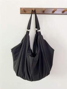 Túi đeo vai họa tiết màu trơn dung tích lớn, túi xách đeo chéo thường ngày cho nữ, túi tote bằng nylon, ba lô mua sắm đa năng có thể tái sử dụng thích hợp cho công việc, học tập, du lịch - màu đen - Xem 6