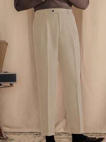 Mens Pants Wool Tweed Herringbone Vintage Dress Pant Trousers Regular Fit Suit Pants For Men - 香檳色 - 查看 4