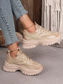 女童厚底运动鞋，2025年新品，秋季厚底休闲舒适运动鞋 - 卡其色 - 查看 3