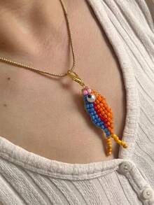 1PC Colorful Lucky Fish Bag Accessory Exquisite Handmade Beaded Embroidery Diy Koi Fish Keychain Unique Niche Necklace Pendant Gift - Multicolor - View 4